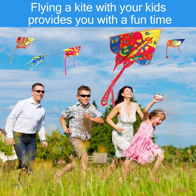 Foilswirl 8 Pack Kites for Kids Butterfly Fish Rainbow Delta Pattern with 8 Pcs 109 Yard Kite String Large Easy to Fly for Children Adults Spring Outdoor Beach Games