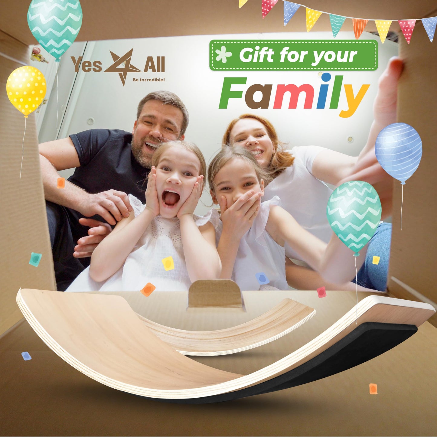 Yes4All Wooden Wobble Balance Board for Kids, 36 Inch Rocker Board Natural Wood, Seesaw Toy Toddlers, Yoga Curvy Board for Office & Classroom Adult