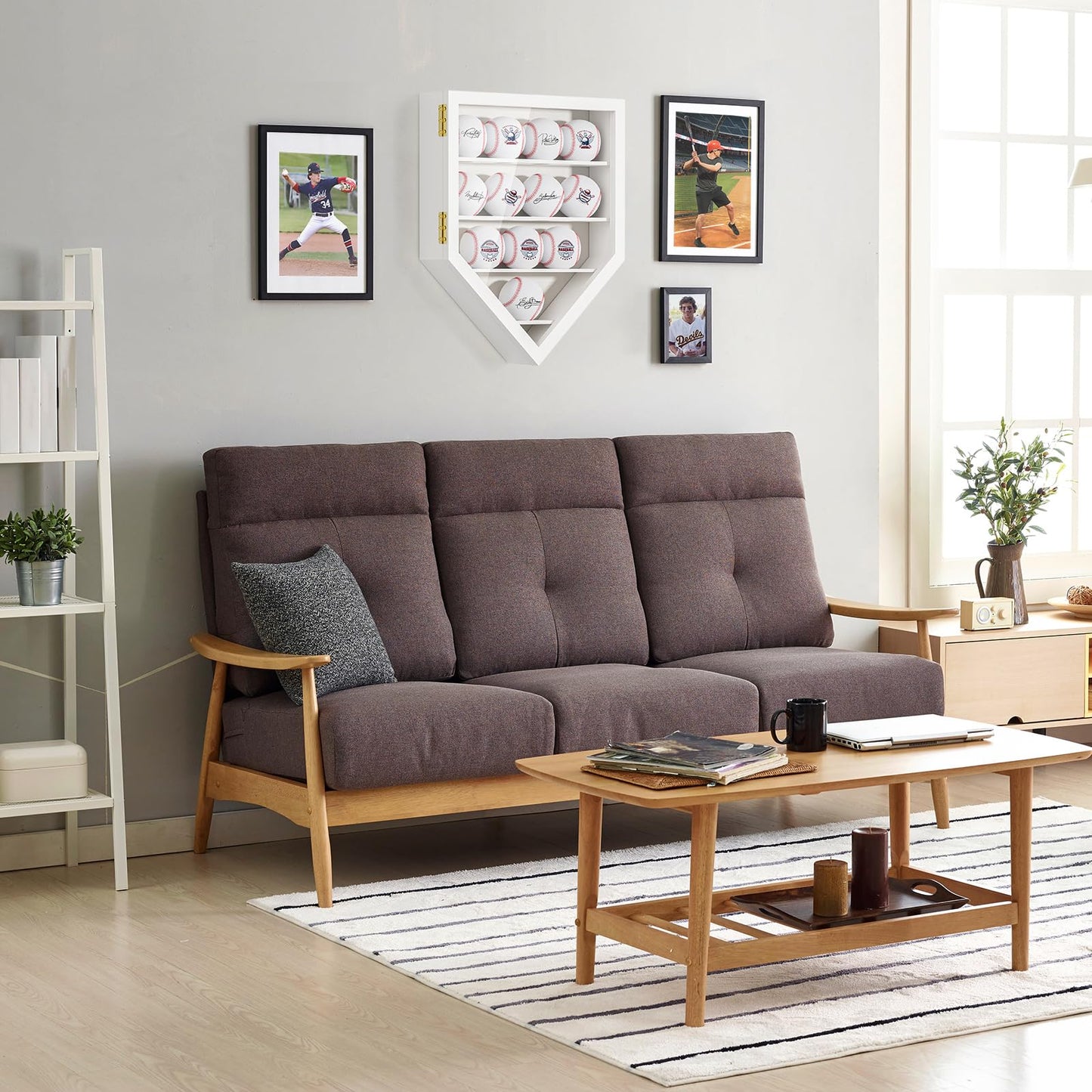 TJ.MOREE 12 Balls Baseball Display Case Wall-Mounted, Durable Wood White