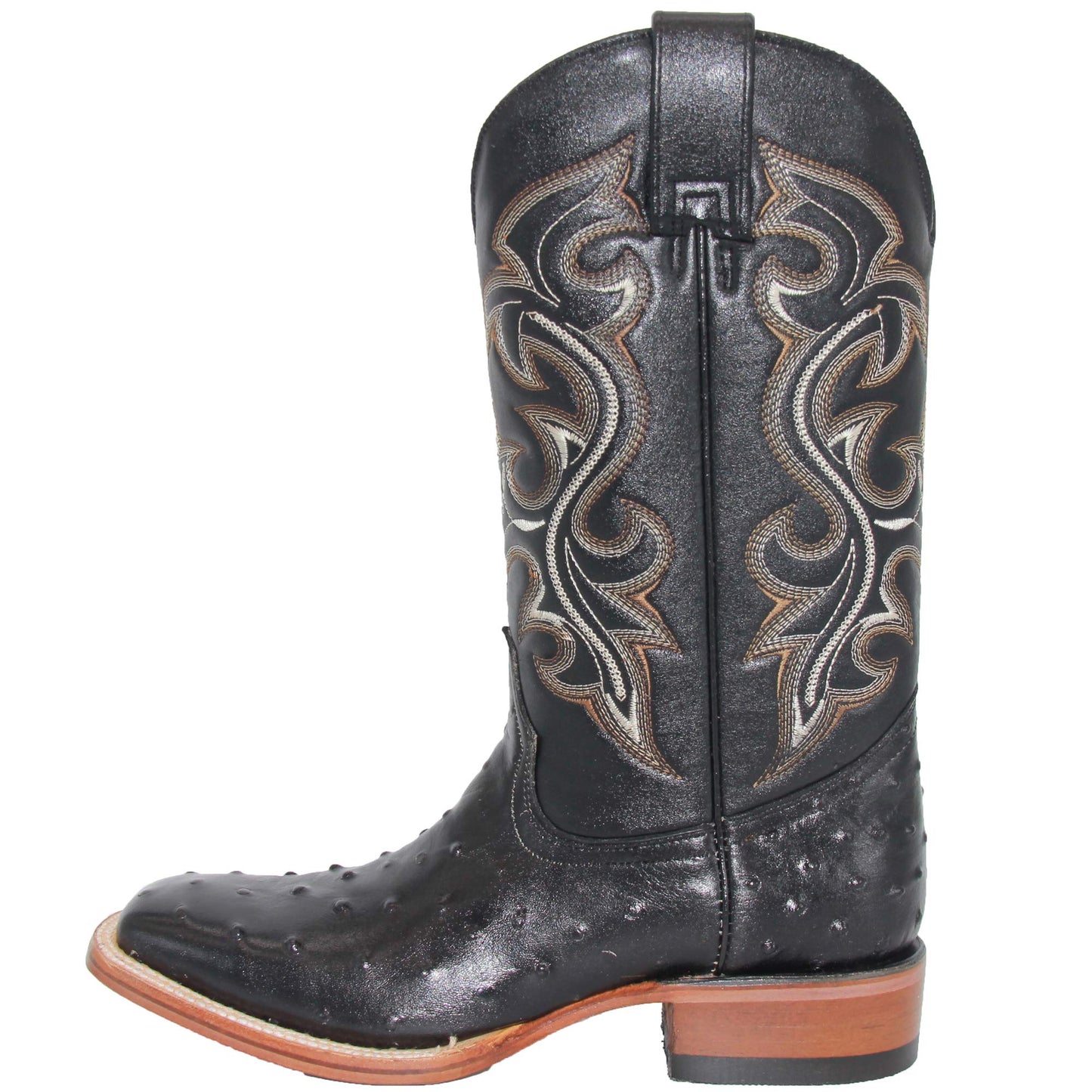 Western Shops Mens Genuine Cowhide Leather Quill Ostrich Print Western Cowboy Square Toe Rodeo Boots (7, Black)
