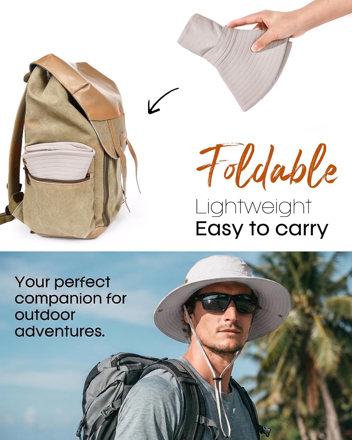 FURTALK Sun Hats for Men - UPF 80+ Foldable Wide Brim Fishing & Hiking Hat | Summer Outdoor Accessory
