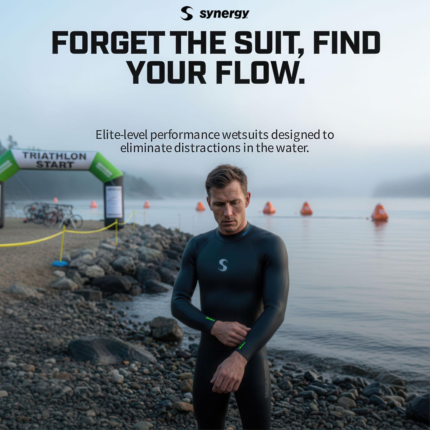 Synergy Triathlon Wetsuit 3/2mm - Volution Full Sleeve Smoothskin Neoprene for Open Water Swimming (Men 25, Men's L1)