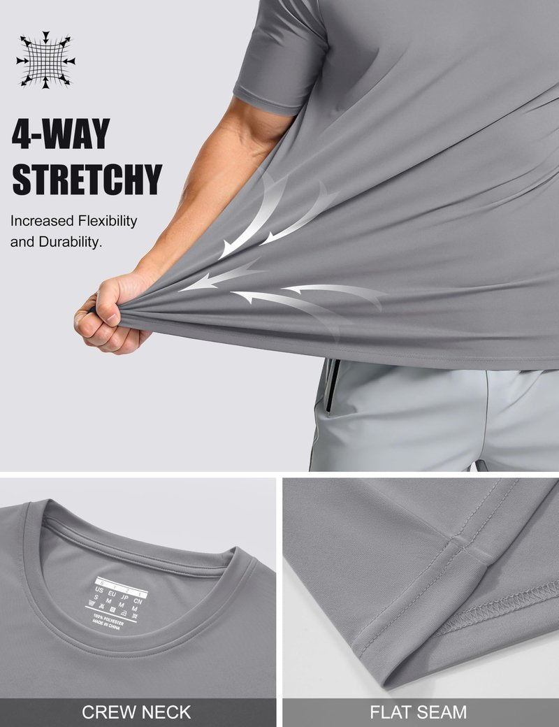 Running Shirt Men Rash Guards Shirts Dry Fit Fitness Shirts Top Tee Short Sleeve Active Shirts Gym Tshirts Workout T-Shirts Light Grey