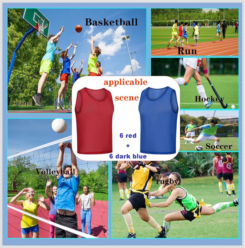 Scrimmage Vests - Team Practice Jerseys for Kids & Adults | 12 Pack for Soccer, Football, Basketball