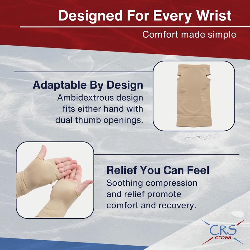 CRS Cross Carpal Tunnel Gel Sleeve. Cushioning Contoured Gel Pad to Protect Wrist, Hand and Palm. Fits Right or Left Hand. For Sports or All Day Wear to Reduce Shock and Impact. (One Size Fits Most)
