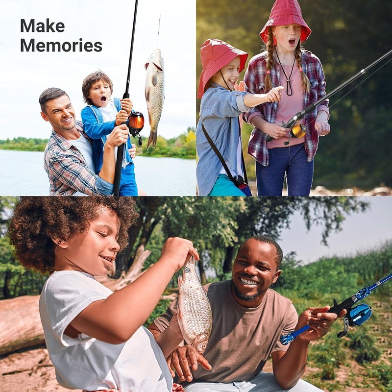 Lanaak 2 Pack Kids Telescopic Fishing Pole, Portable Fishing Rod Set, Tackle Box and Fishing Net Combo Kit, Kids Fishing Gear for Boys and Girls Age 5-10 and Youth – Green and Pink