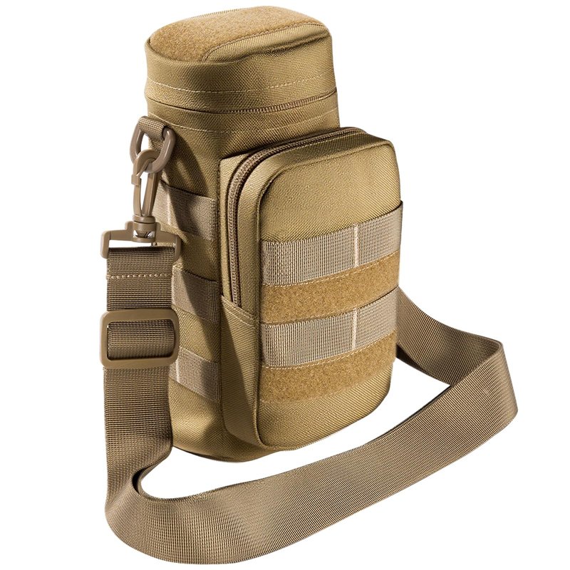 OneTigris MOLLE Water Bottle Pouch, 32oz Tactical Water Bottle Holder with Front Pocket & Detachable Shoulder Strap, 1000D Nylon Bottle Carrier for Hiking, Camping, Backpack & Belt Carry