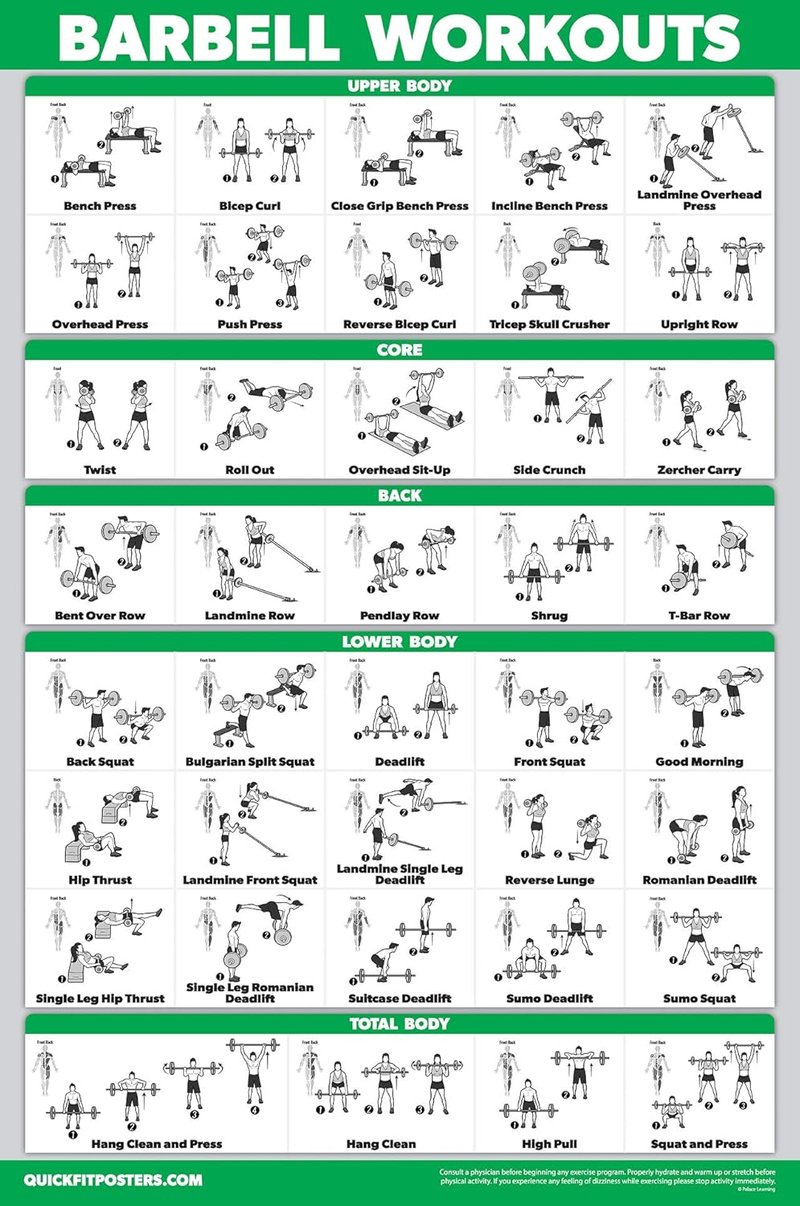 QuickFit Dumbbell Workout Poster Set | Laminated 3-Pack of 18" x 24" Exercise Charts