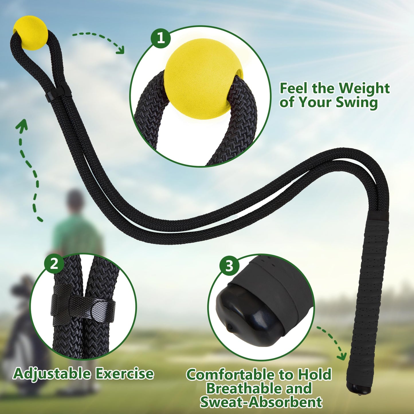 Golf Swing Trainer Rope Aid: Speed Power Tempo Training - Indoor Club Rope Whip Swing Posture Practice Golf Lag Rope Shot Drill Swing Trainer Equipment Exercise Buddy With Weighted Ball (Black)