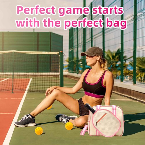 lapinchen Pickleball Bags for Women with Hook, Luxury Bags for Women Cute Pickleball Paddle Bag, Pickleball Backpack Man Gifts for Pickleball Lovers (Pink)