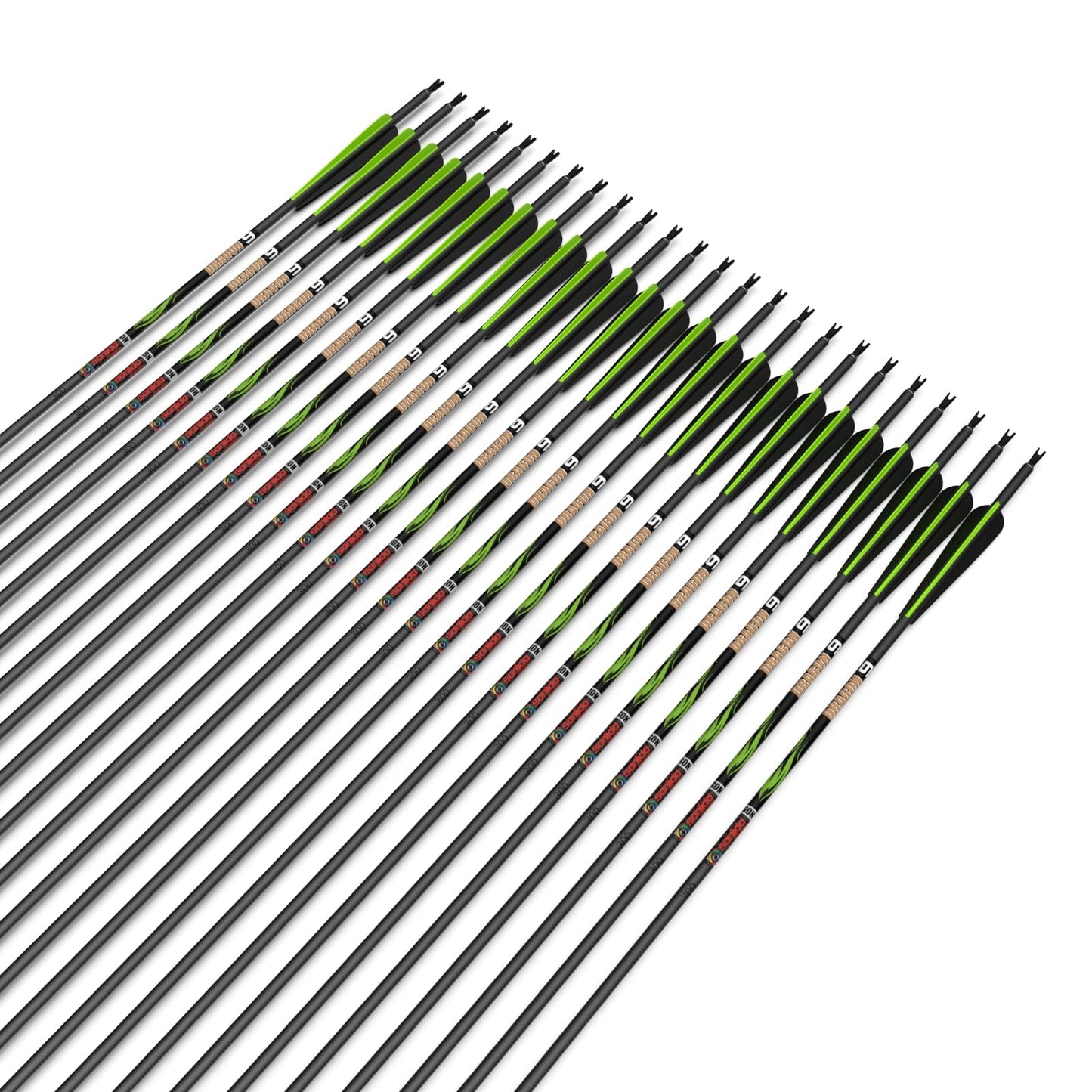 sanlida Dragon 9 24 Pack 100% Pure Carbon Hunting Arrows, 32" Arrows for Compound Bow, Olympic-Grade 10-Spine Precision, ±0.003" Straightness, 0.244" ID, 3" Vanes (340 Spine)