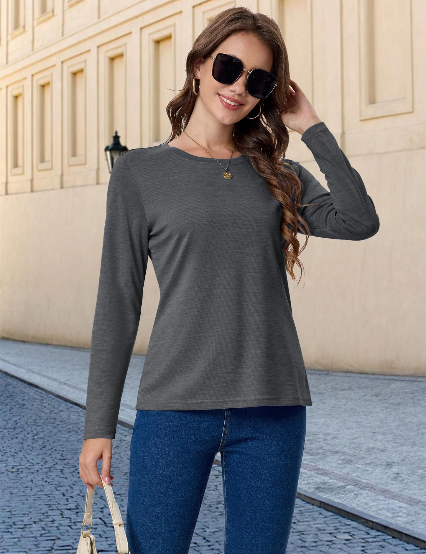 MAGCOMSEN Athletic Long Sleeve T Shirts for Women Workout Tops UPF 50+ UV Sun Shirt Quick Dry Running Hiking Tee Dark Grey, M