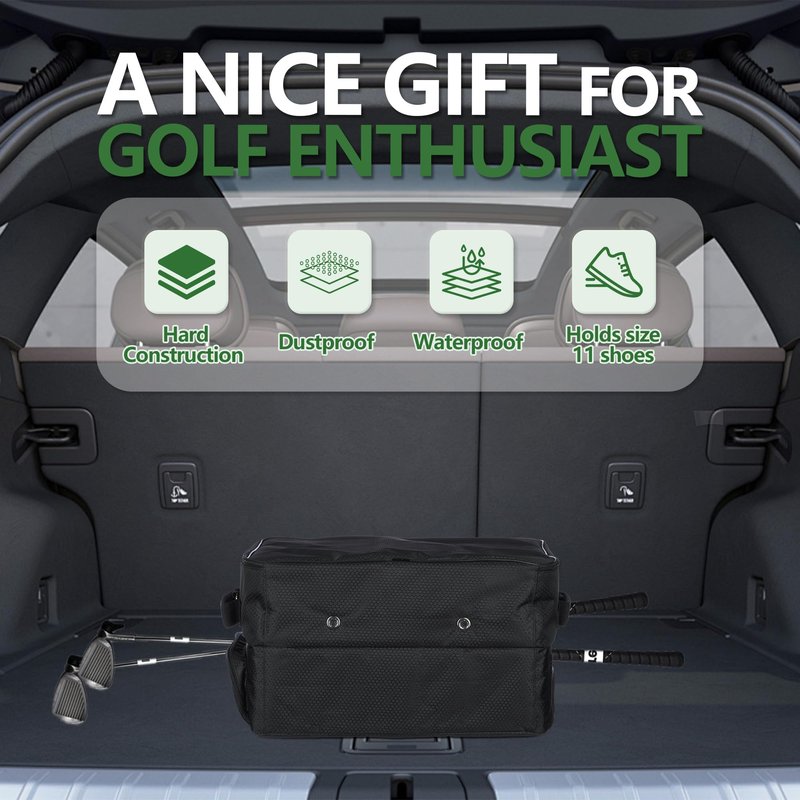 1GoTo-G 3 Layer Golf Trunk Organizer - Large Capacity Golf Trunk Organizer for 2 Pair Size 13 Shoes, Gifts for Men for Accessories, Balls, Tees, Clothes, Gloves