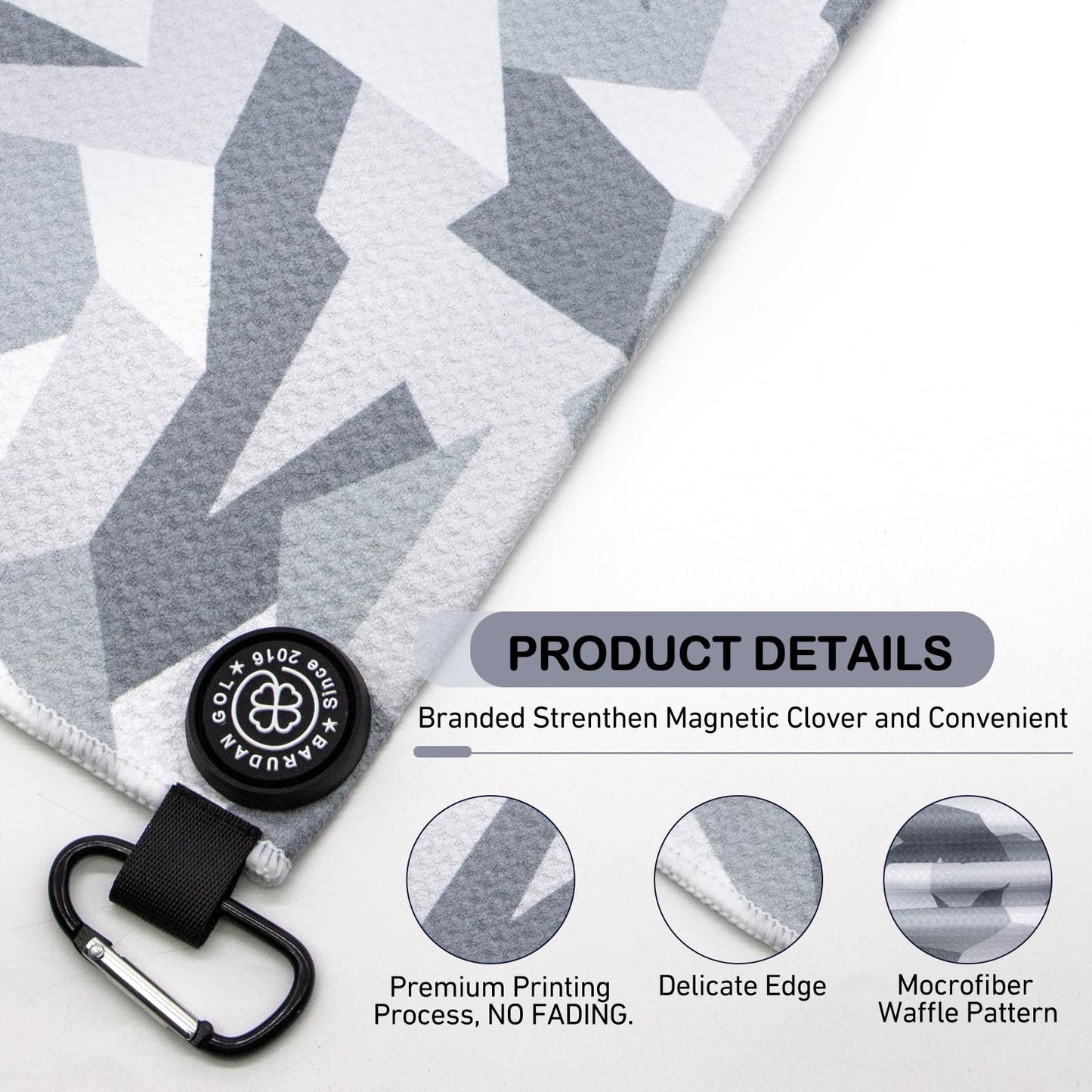 Magnetic Golf Towel for Men Women Golfer - Microfiber Golf Towel Magnet with Waffle Texture - Strengthen Magnet Golf Towels for Strong Hold to Metal Objects (5.Grey Camo)