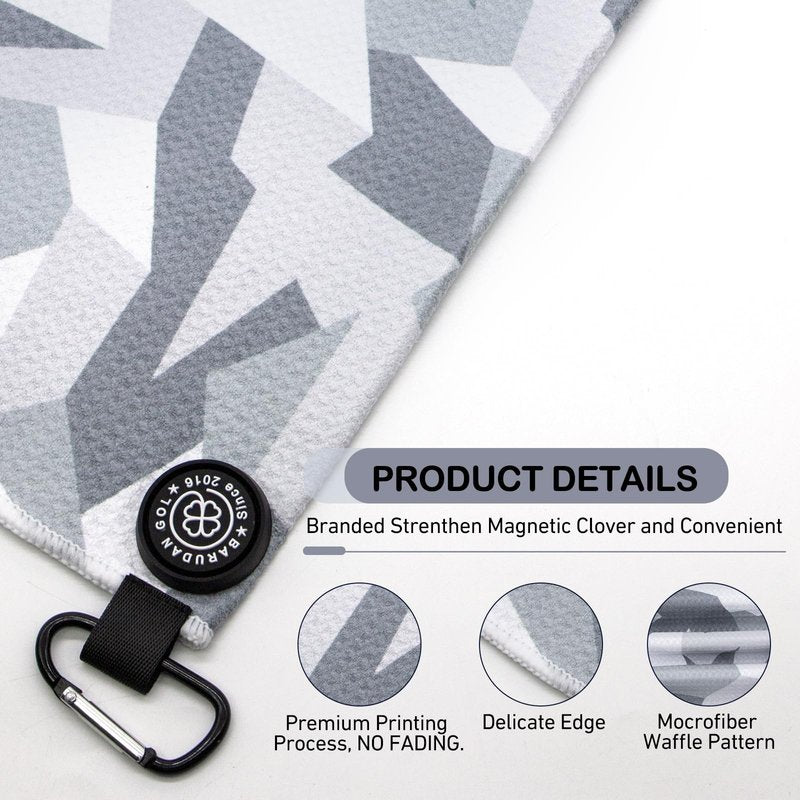 Magnetic Golf Towel for Men Women Golfer - Microfiber Golf Towel Magnet with Waffle Texture - Strengthen Magnet Golf Towels for Strong Hold to Metal Objects (5.Grey Camo)