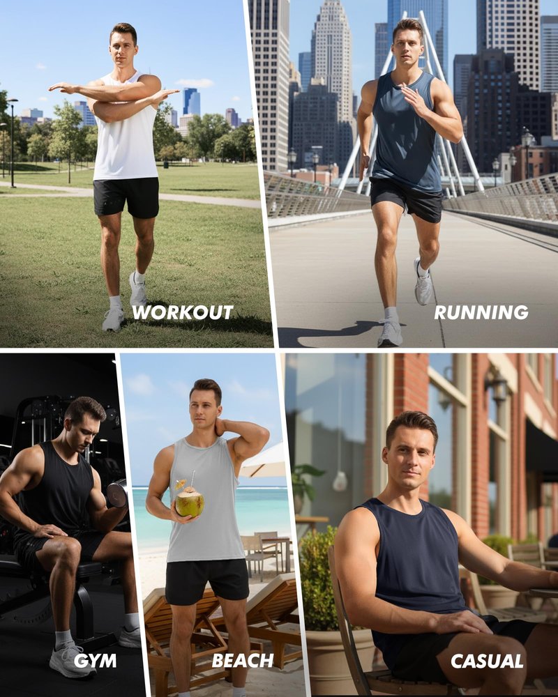 BOOJO Tank Tops Men - Summer Black Quick Dry Moisture Wicking Workout Muscle Sleeveless Shirts for Gym Running Beach