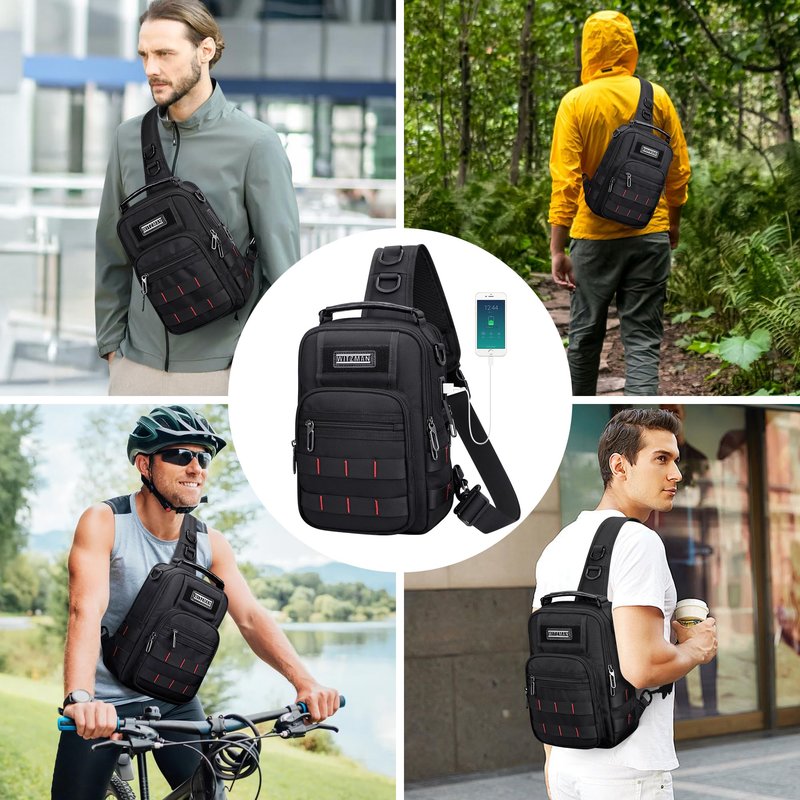 WITZMAN Sling Bag for Men Travel Crossbody Sling Bags with USB Charging Port Casual Chest Bag for Daily Outdoor Work(B730 Black)