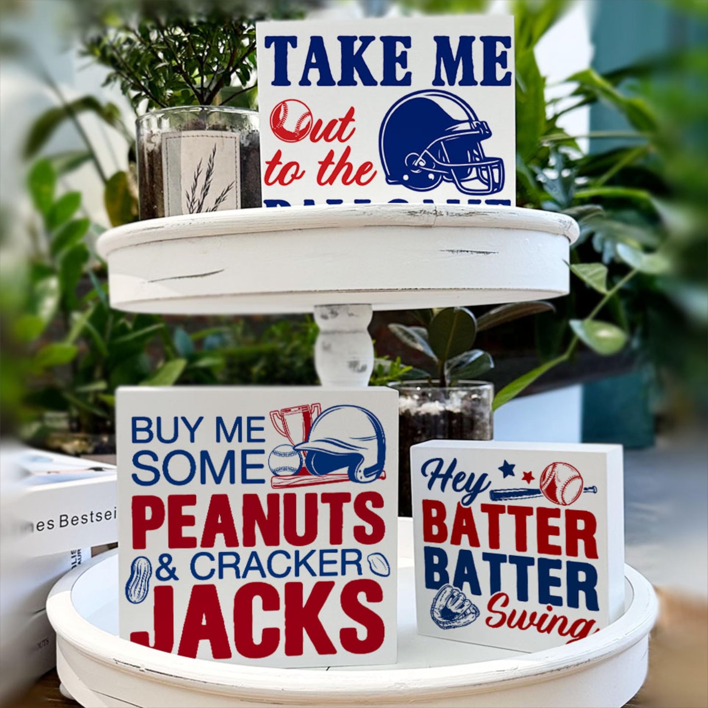 3Pcs Rustic Baseball Decor Wood Box Signs for Boys Room Tiered Tray