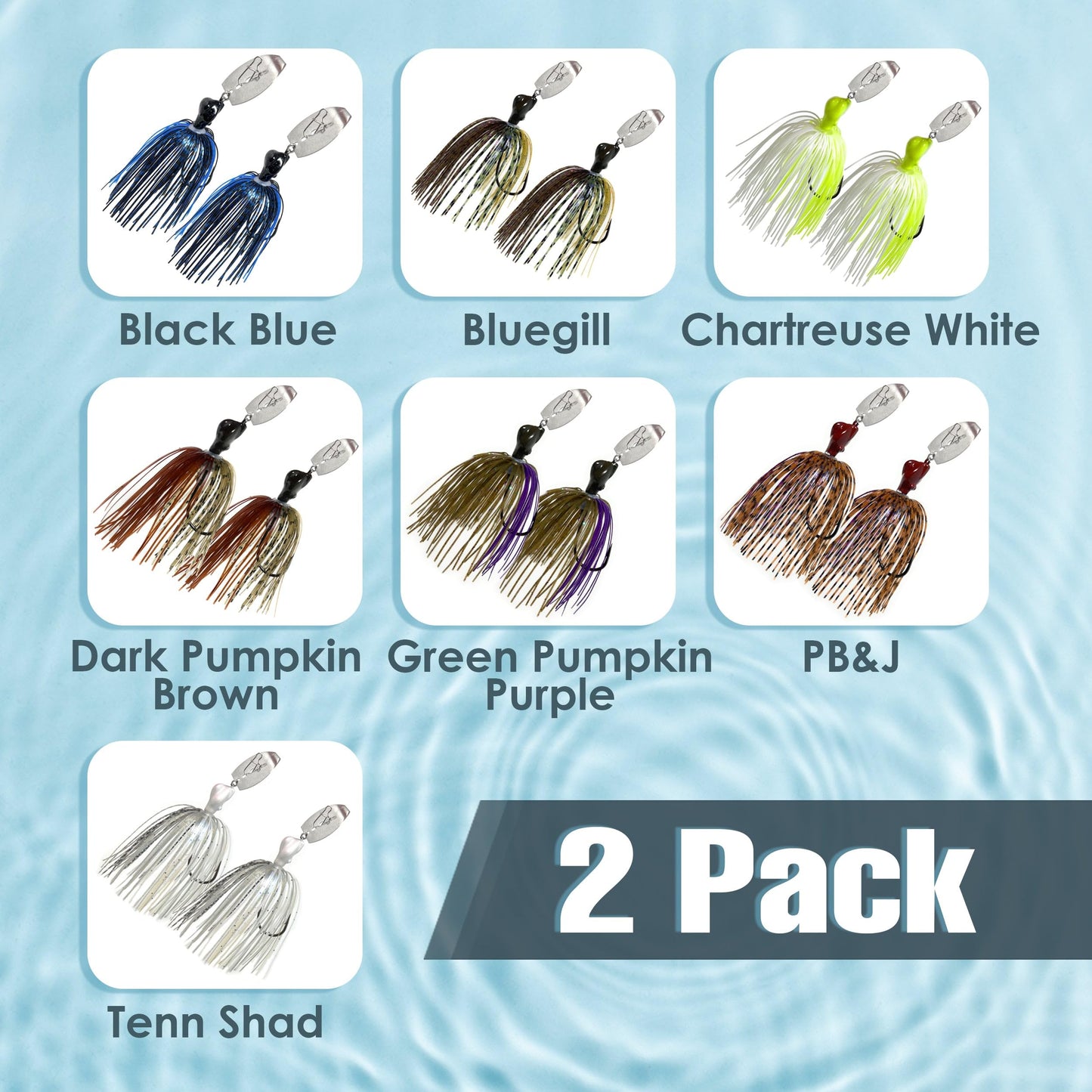 Reaction Tackle Tungsten Breaker Blade Jig Heads, Bladed Jig with Chatter Sound Vibration for Largemouth and Smallmouth Bass, Trout and Walleye - 1/4 Oz Black/Blue (2-Pack)