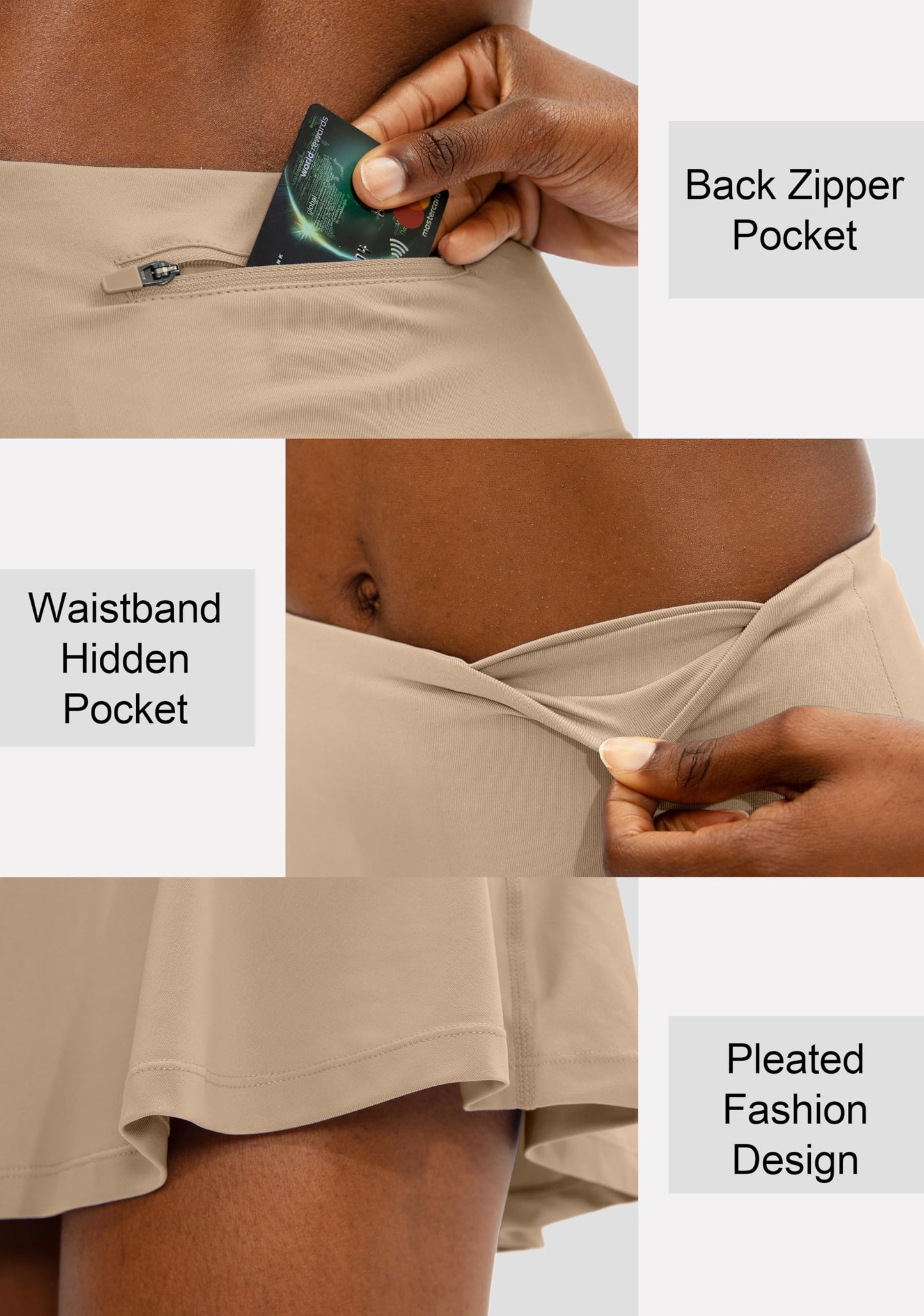 SANTINY Pleated Tennis Skirt for Women with 4 Pockets Women's High Waisted Athletic Golf Skorts Skirts for Running Casual (Khaki_XS)
