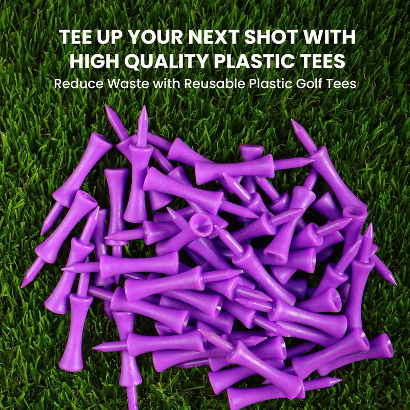 Amy Sport Golf Castle Tees Plastic Consistent Height 2 1/4 Inch Value 100 Pack, Unbreakable Step Down Reusable Tee for Par 3 Holes Practice in Orange Pink Purple (Purple)