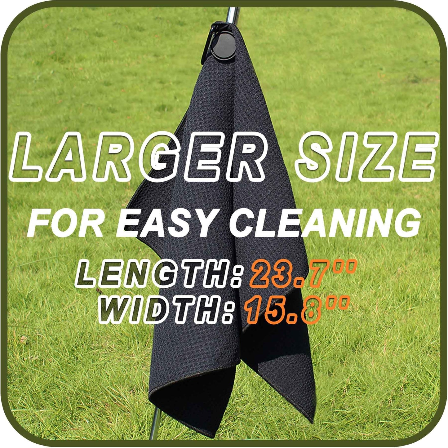 ULTLAT Magnetic Golf Towel-Max N52 Industrial Magnet with Rubber Cover and Carabiner, Top-Level Microfiber, Strong Hold to Golf Carts or Clubs, 24x16inch Lager Size, Functional and Durable&Black