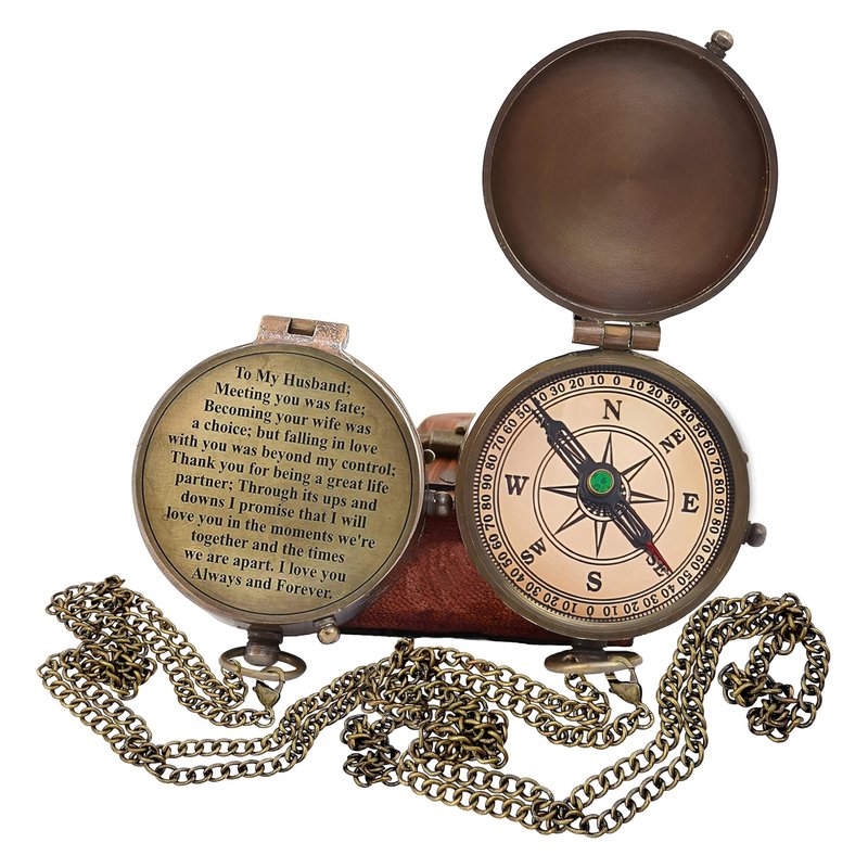 Engraved Compass, Anniversary & Wedding Gift for Husband, Fiance, Army Boyfriend - 2 Inch Antique