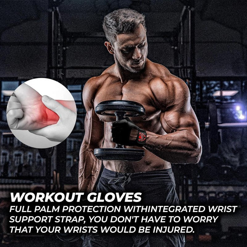 FIGHTSENSE Workout Gloves - Non-Slip Silicon Padded Palm, Breathable Weightlifting & Gym Gloves for Men & Women | Lightweight Design