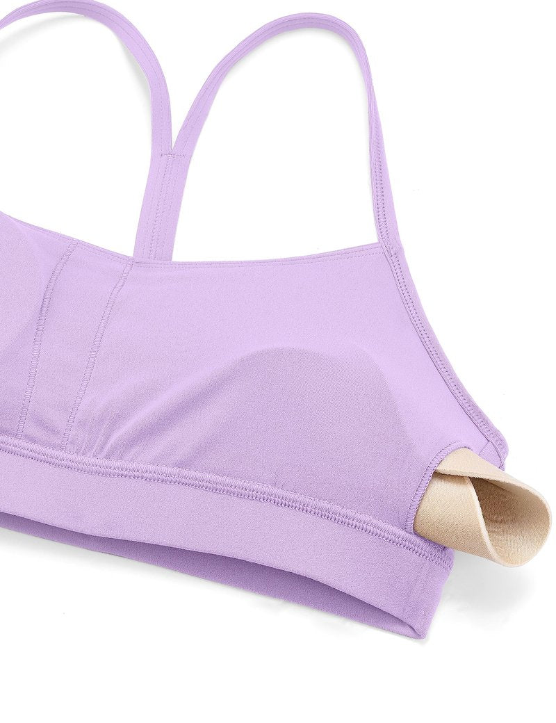 CRZ YOGA Butterluxe Y Back Sports Bras for Women - Padded Racerback Low Impact Spaghetti Thin Strap Workout Yoga Top Elfin Purple Small