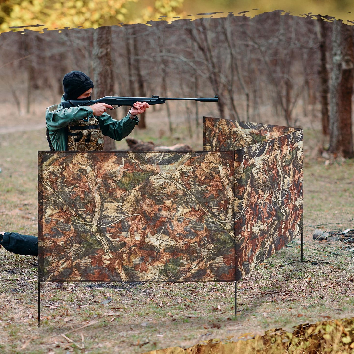 SmoothNovelty 2 Pcs Hunting Blinds Ground Portable Ground Blinds for Turkey Deer Hunting Camouflage 118 Inches x 27.6 Inches 3 Panel with 4 Stakes Easy Set up for Duck Turkey Spring Outdoor Shooting