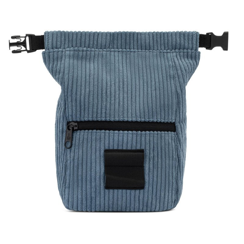 Oso Supply Co - Retro Corduroy Bouldering Bucket, Large Size Freestanding Chalk Bag for Rock Climbing, Magnetic Roll Down Closure, Dual Brush Loops, Zippered Pockets and Pouch (Blue, Clay and Cream)