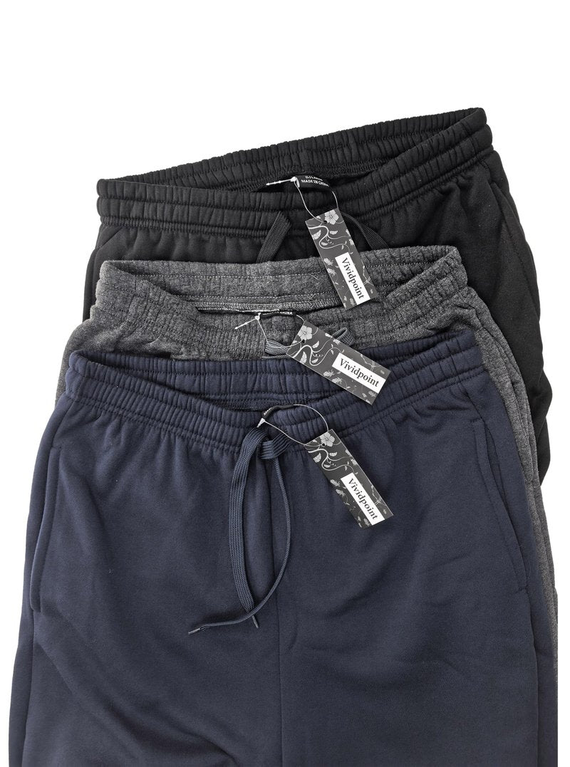 3 Pack Fleece Sweat Pants for Men, Athletic Open Bottom Mens Baggy Wide Leg Sweatpants with Pockets Loose Relaxed Fit Men's Joggers Drawstring Lounge Workout Gym Active Pants Black Navy Blue Grey XL