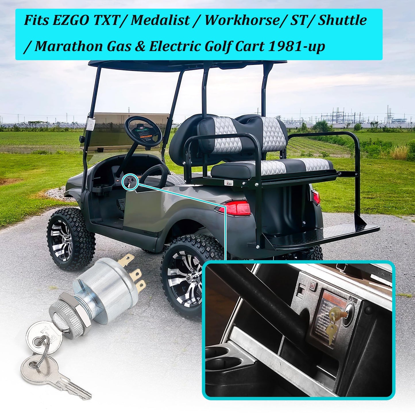 10L0L Golf Cart Ignition Switch for EZGO TXT, Workhorse, ST, Shuttle, Medalist & Marathon 1981-up, 4-Terminal Starter Switch Key, Replace OEM 33639-G01