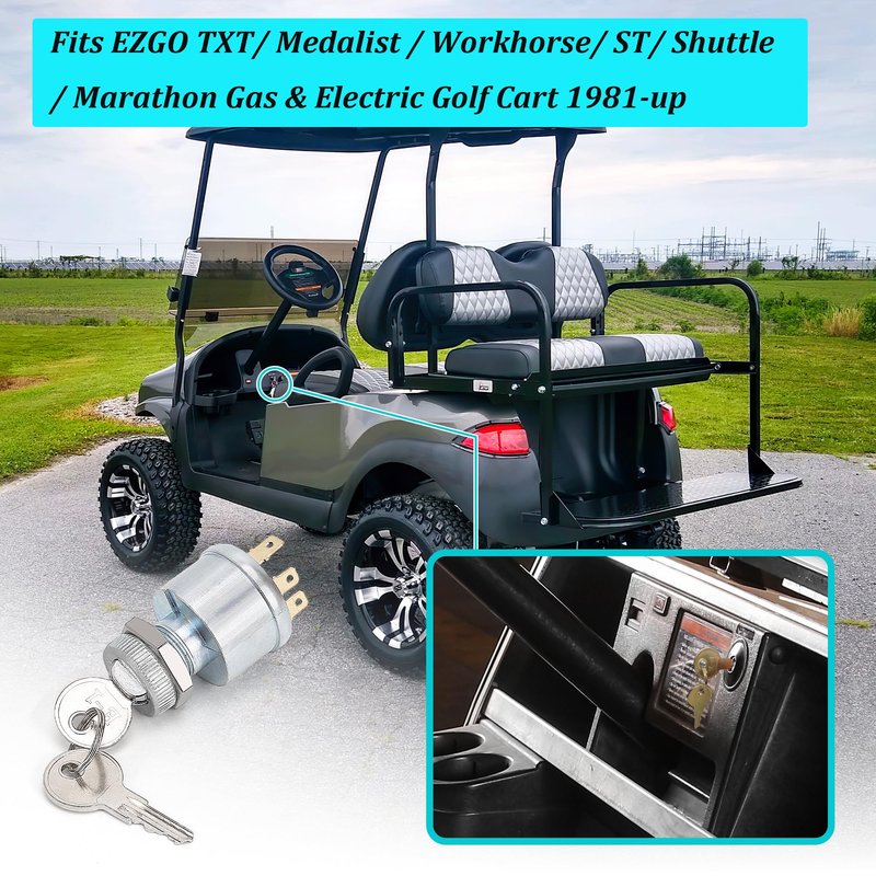 10L0L Golf Cart Ignition Switch for EZGO TXT, Workhorse, ST, Shuttle, Medalist & Marathon 1981-up, 4-Terminal Starter Switch Key, Replace OEM 33639-G01