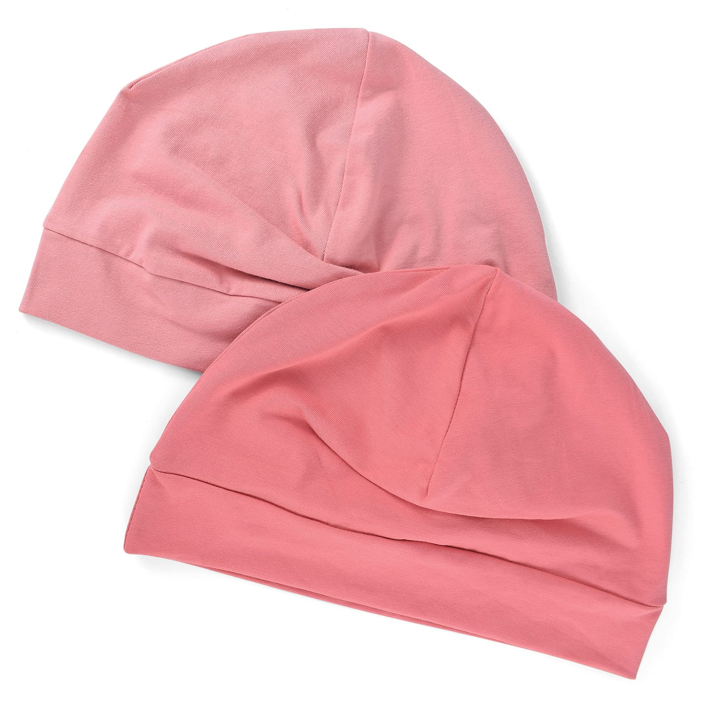 100% Cotton Skull Caps Beanie Sleeping Hats for Men Women 2-Pack Pink