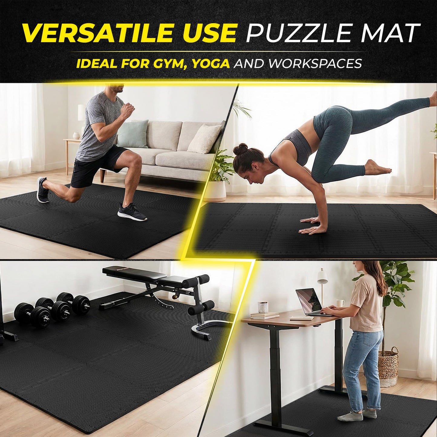 bemaxx Gym Mats Set - 18 pcs EVA Interlocking Foam Floor Tiles (12.6"x12.6"x0.4") 18sqft Protective Gym Flooring Sports Home Workout Exercise Mats Puzzle Garage Fitness Play-Room Pool Treadmill Bike