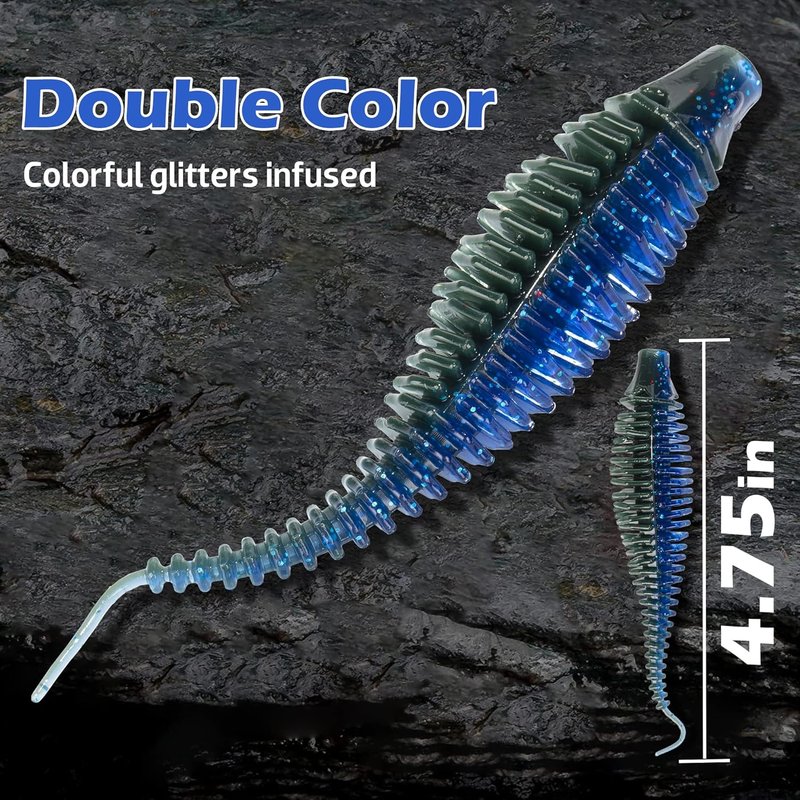 Soft Plastic Worm Fishing Lures Kit - Finesse TRD Stick Worms & Ned Rig Baits for Bass | Freshwater Soft Baits