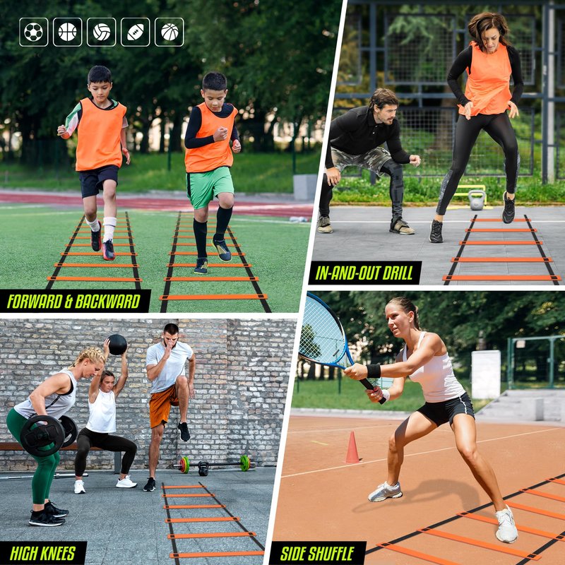 Yes4All Agility Ladder – Adjustable Speed & Agility Training Equipment for All Ages – Durable, Portable, Multiple Combo Sets Available