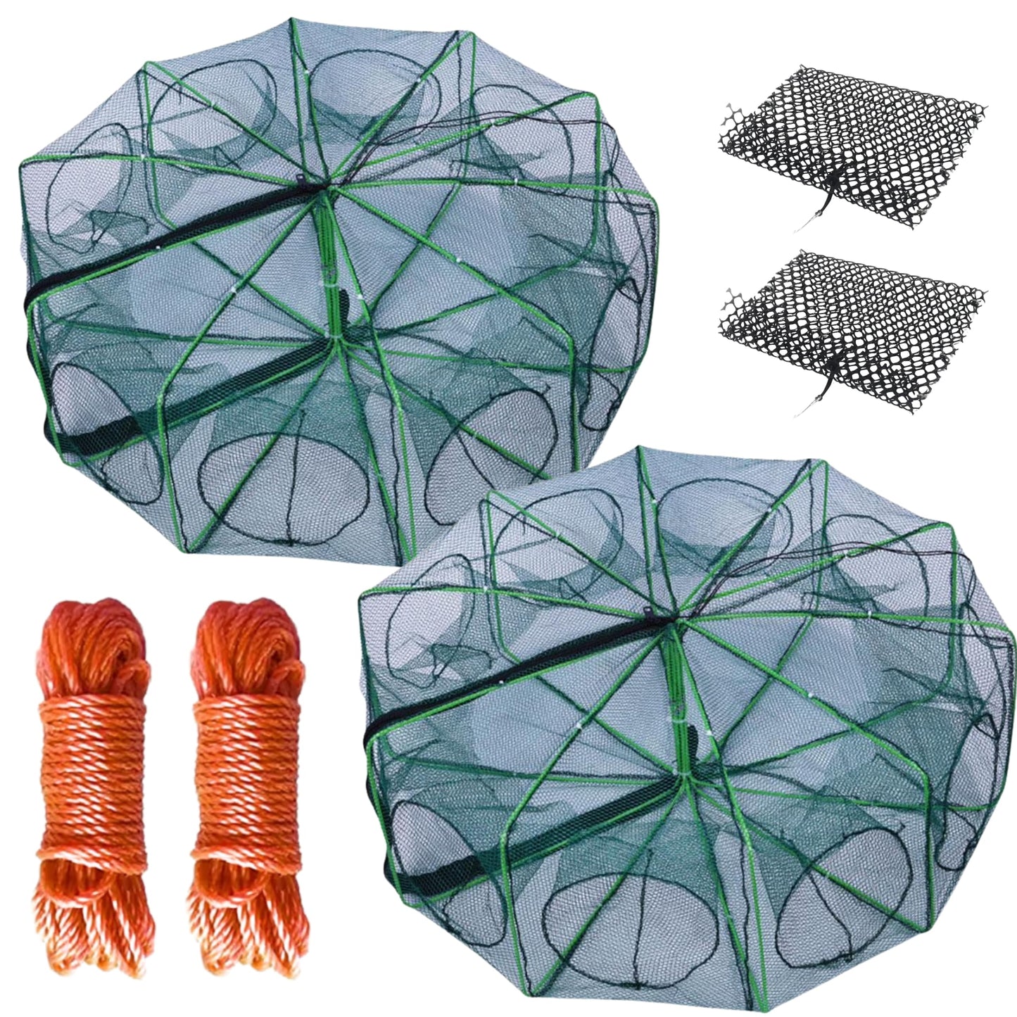 Fishing Bait Trap Foldable Fish Net for Minnow Crab Crayfish Crawdad Shrimp Trap Cast Net Dip Cage Collapsible Easy Use 10 Hole Fishing Accessories (2)