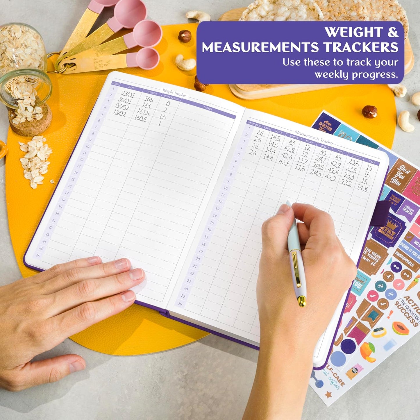 Wellness Planner & Food Journal - Daily Diet & Health Tracker with Weight Loss & Exercise Logs | A5 Size, Purple