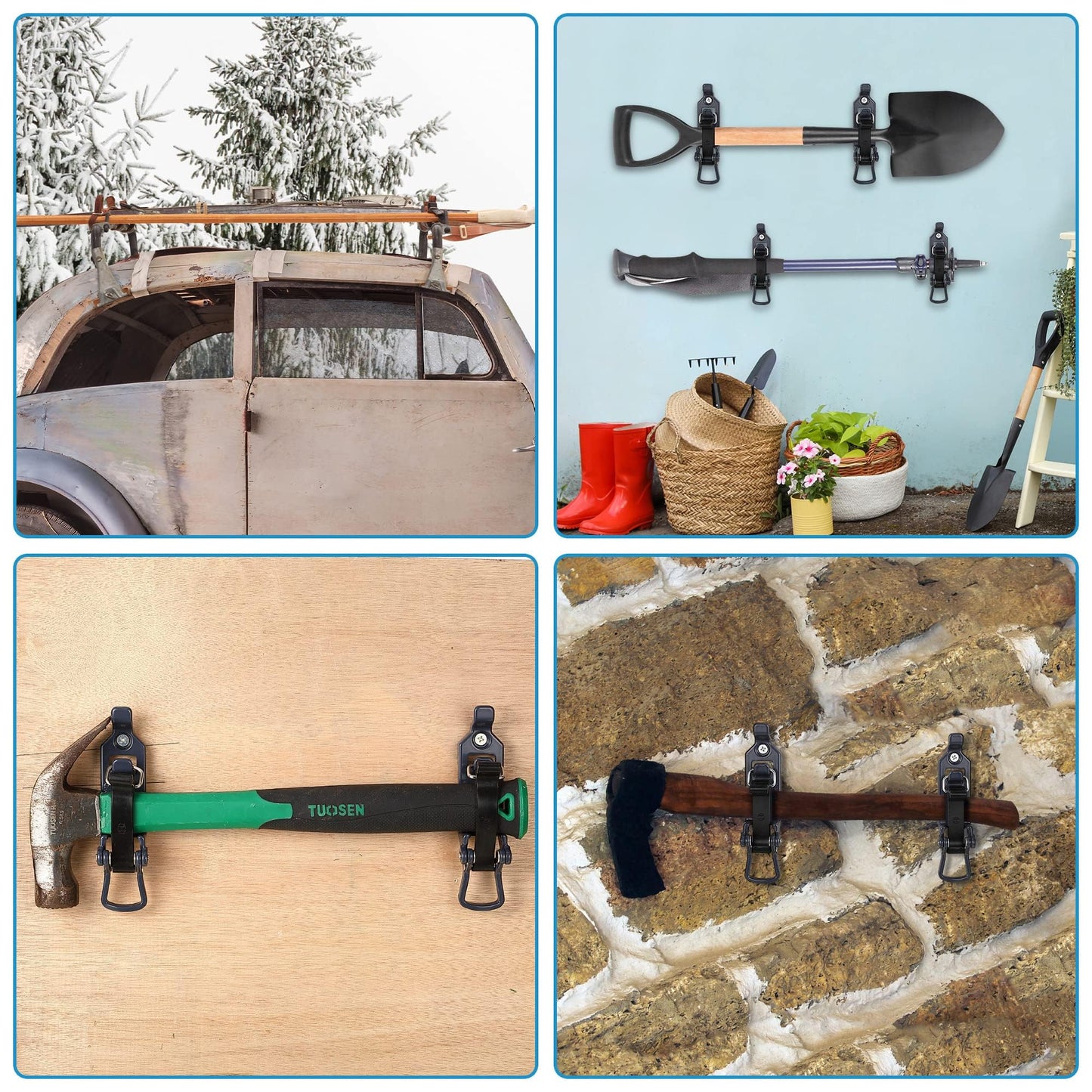 4 Pcs Shovel Holder for Truck, Metal Shovel Mounts for Roof Rack, Quick Release Axe Holder Mount Kit for Boats, Military Equipment, Axe, Wall Mounting Brackets