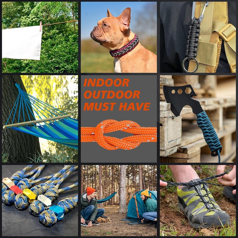 Reflective Paracord Rope - 850lb Heavy-Duty 11 Strand Cord | 500FT Orange for Camping, Hiking & Survival