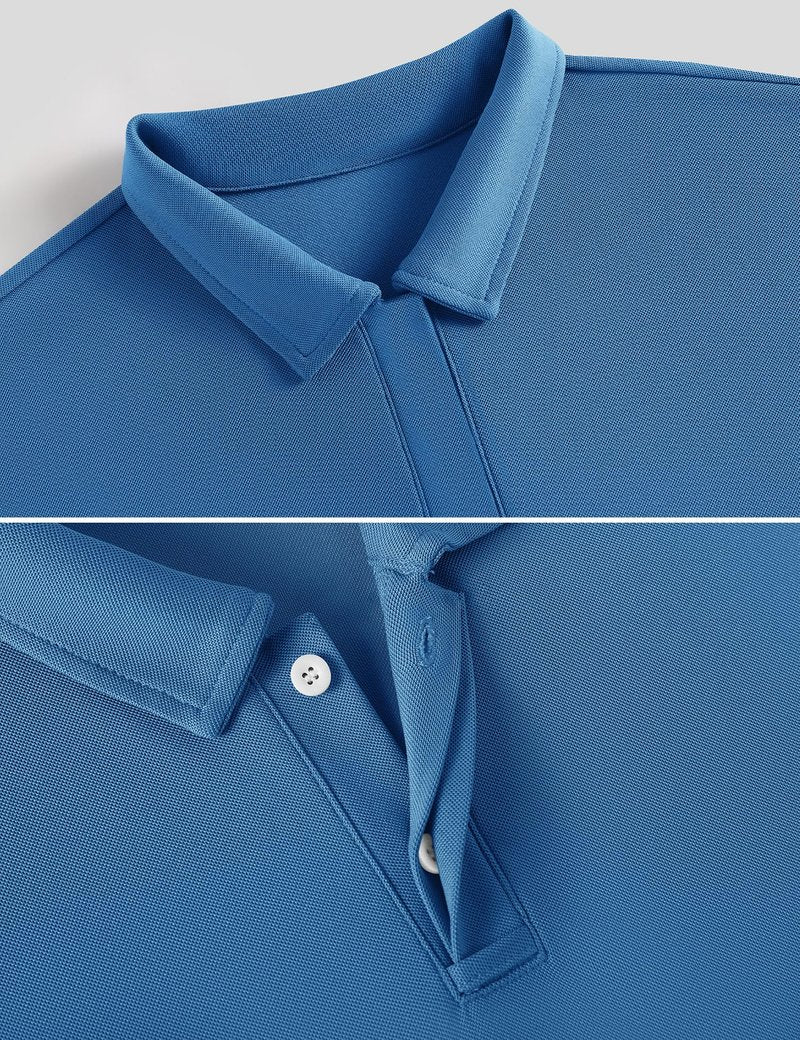 Poriff Golf Shirts for Men Stay-Crisp Collar Dry Fit Performance Moisture Wicking Short Sleeve Polo Shirt Activewear Royal Blue L