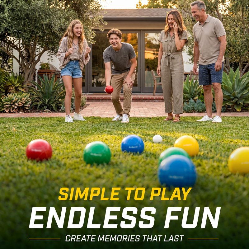 GoSports 90 mm Backyard Bocce Set with 8 Balls, Pallino, Case and Measuring Rope - Made from Premium Resin