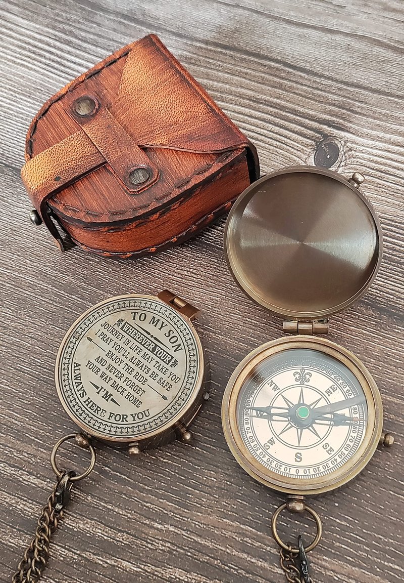TSWO Be Blessed Compass with Leather Case – Religious & Christian Gifts for Men & Women, Catholic Baptism, Graduation, Inspirational Birthday Gift (to My Son Compass)