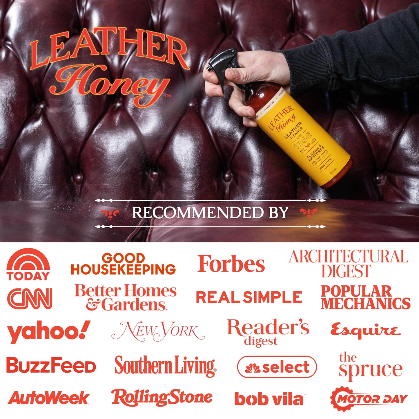 Leather Honey Leather Cleaner Spray: UV Protectant, Non-Toxic & Made in the USA Since 1968. Cleans & Protects Leather, Faux & Vinyl - Couches, Car Seats, Purses, Shoes, Bags & Tack. Safe for Any Color