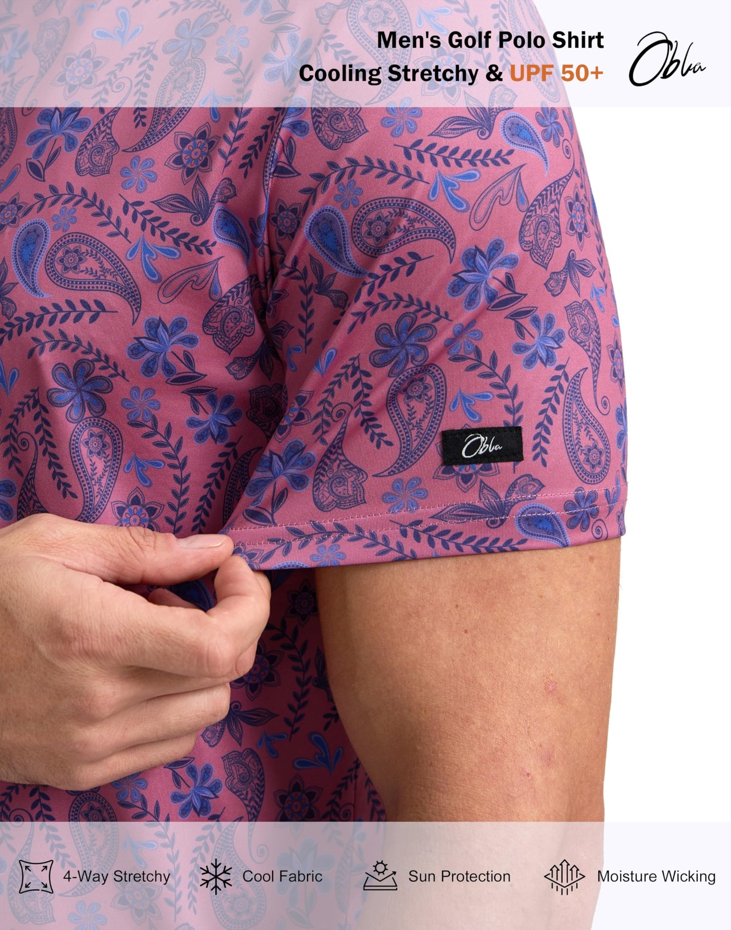 Obla Mens Golf Polo Shirts Short Sleeve Dry Fit Performance Moisture Wicking Casual Print Collared Golf Shirts for Men(Blue Paisley_XXXL)