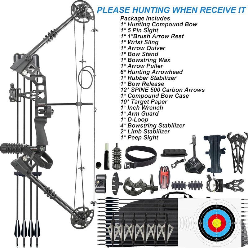 Archery Compound Bow Set 20-70 LBS - Adjustable Draw Length 24-30" | High-Speed Hunting Bow with Accessories