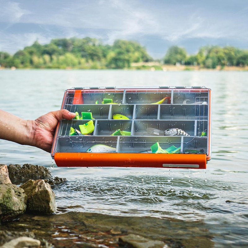 RUNCL Fishing Tackle Box - 360° Waterproof Organizer with Adjustable Dividers | 3600 Size, Orange, 1 Pack