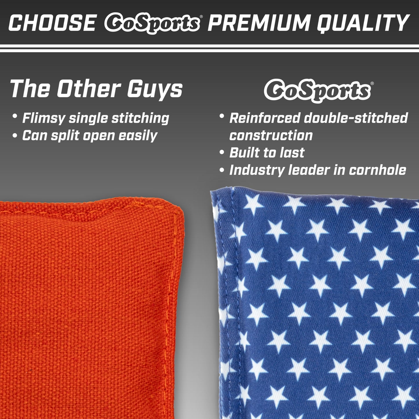 GoSports Official Regulation Cornhole Bean Bags Set (8 All Weather Bags) - America Stars and Stripes or Red and Blue - Choose Your Style